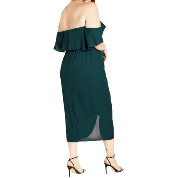 City Chic dress Va Va Voom cold shoulder green size XS 14 - Picture 8 of 9